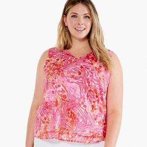 Nic+Zoe NEW Pink Watercolor Petals Printed V-Neck Tank Top Shirt- Size XL